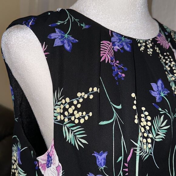 Liz Claiborne S Career Black Multicolored Floral Sleeveless Bubble Waist Top - Picture 6 of 10